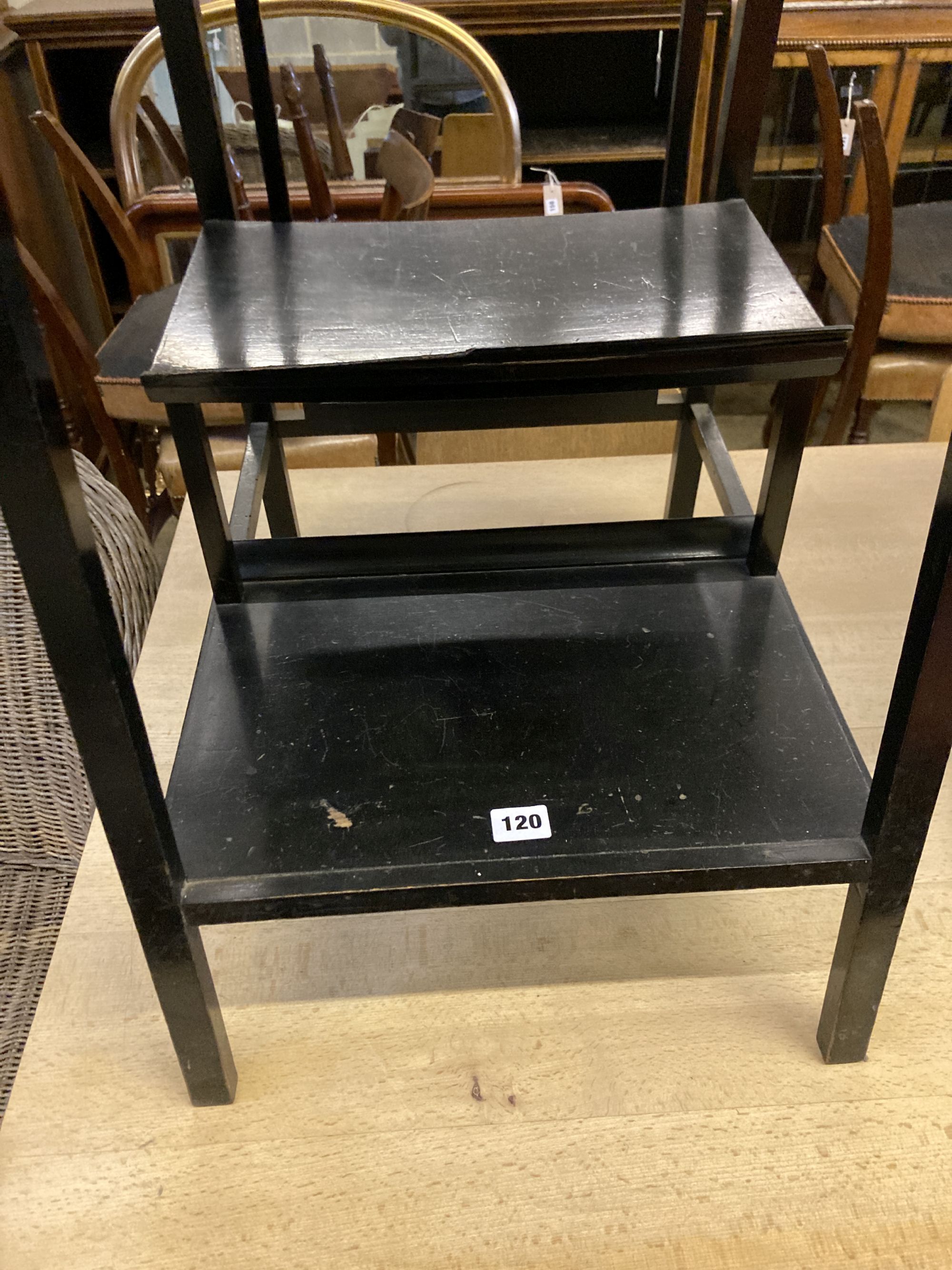 An Arts & Crafts Godwin style ebonised occasional table, width 50cm, depth 50cm, height 65cm